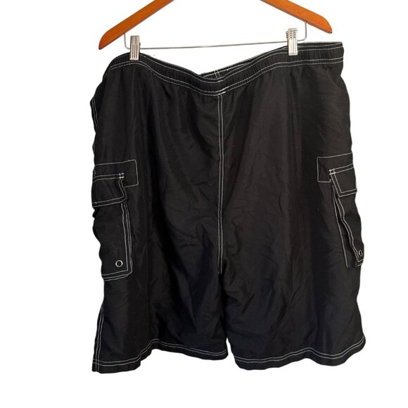 Mens Clothin Black Cargo Beach Shorts Size 40 With White Stitching & Drawstring - Picture 2 of 7